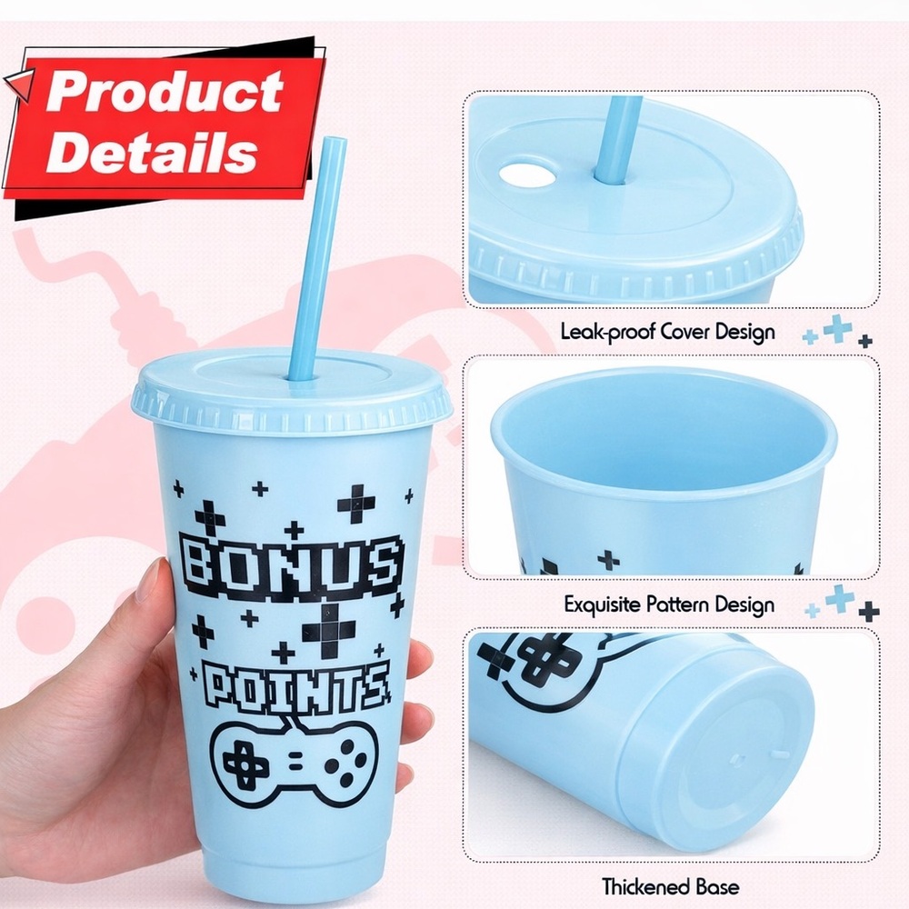 Blue Gaming Themed Tumbler with Straw